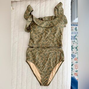 Geode Green Floral Tankini Swimsuit M